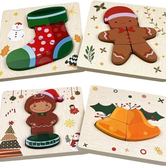 4 Pack Christmas Wooden Puzzles for Kids - BRAND NEW - Picture 1 of 6